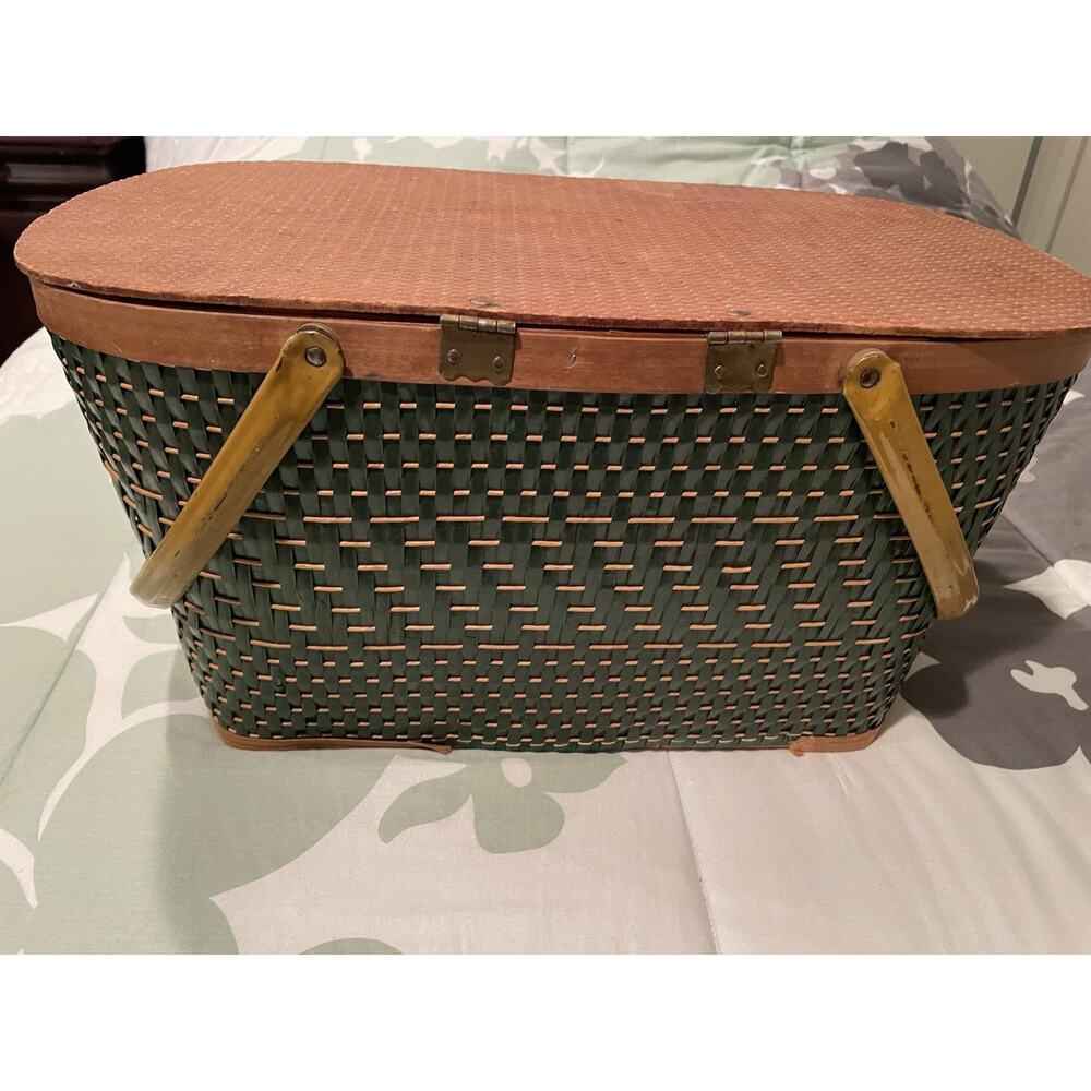 Vintage Hawkeye Burlington Woven Picnic Basket retro 50’s Display Made In USA - Picture 6 of 9